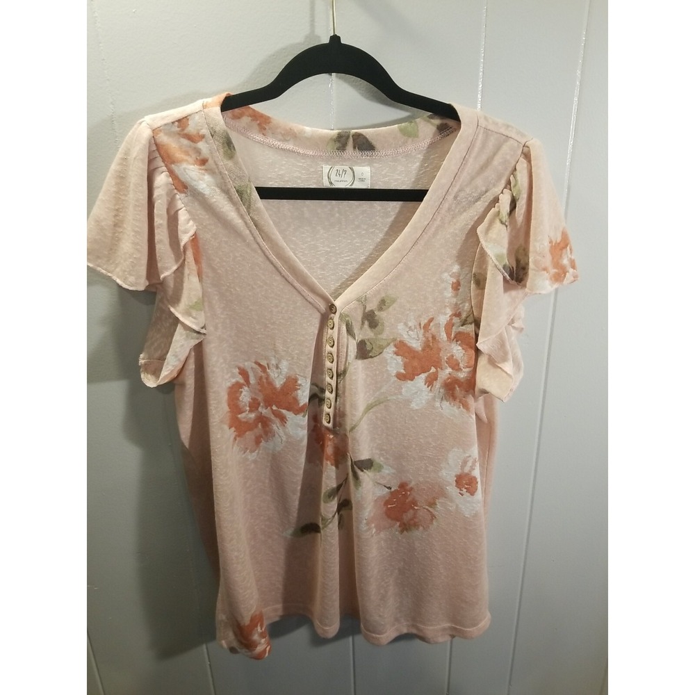Maurice Women's 0 Rose Pink Floral Blouse Flutter Sleeve Dante Ferry Ballet